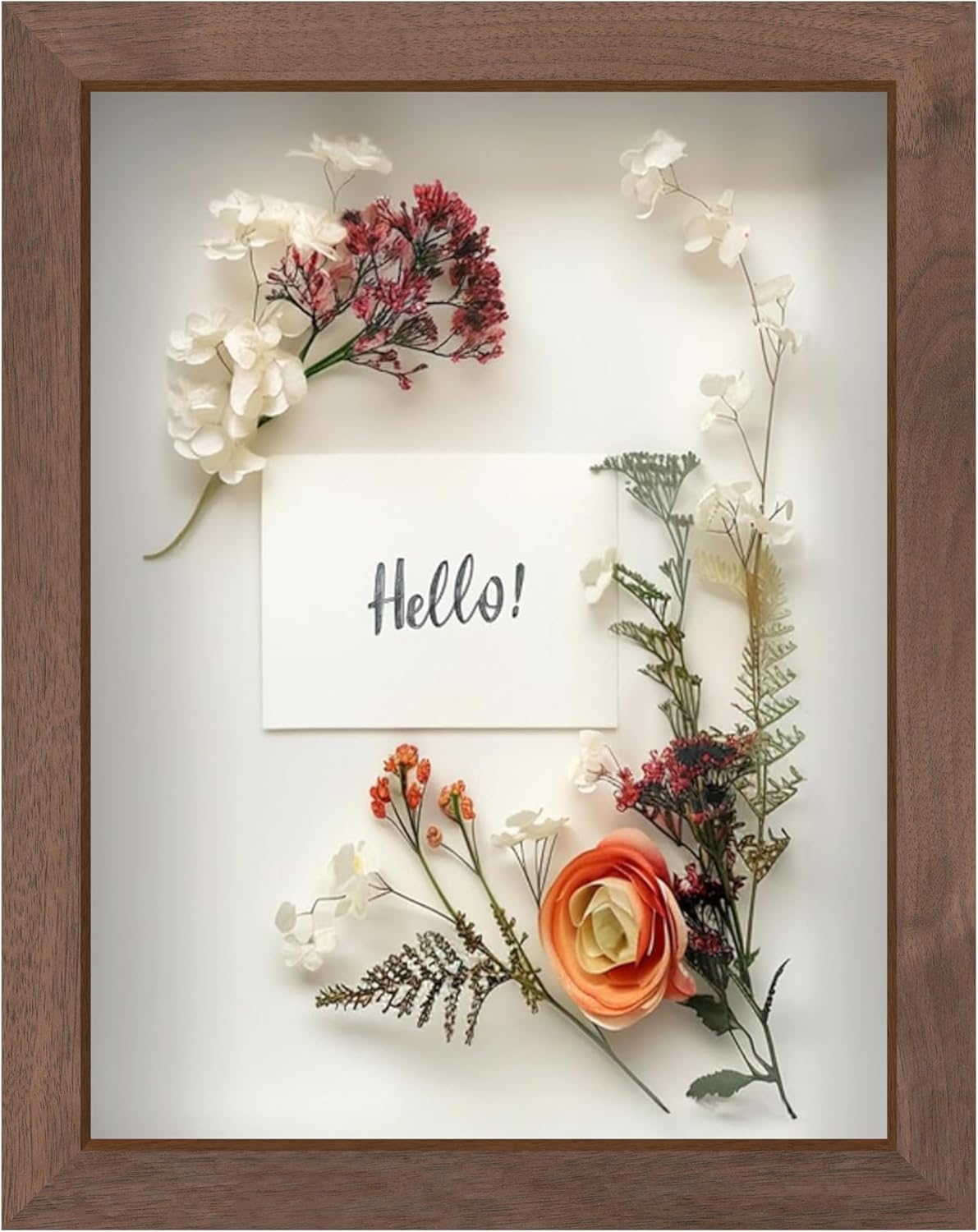 FrameWorks 11” x 14” Dark Oak Wooden Shadow Box Frame – Display Case with Soft Felt Back, Memory Box with Tempered Glass, Display Box with Elegant White Ball Push Pins, Wooden Flower Box