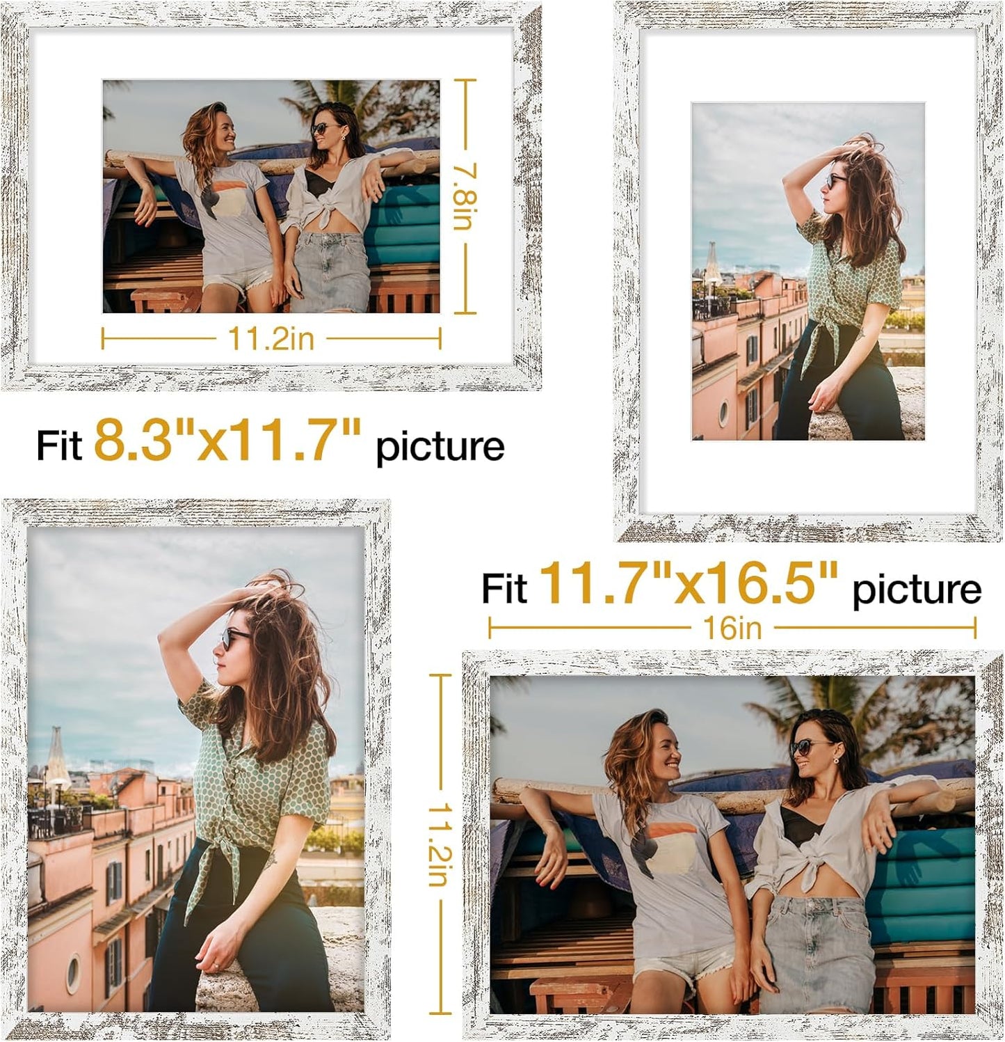 Vittanly 11x14 Picture Frame, Display Pictures 8x10 with Mat or 11x14 without Mat, Photo Frame for Wall Mounting, Black, 1 Pack - Colors B