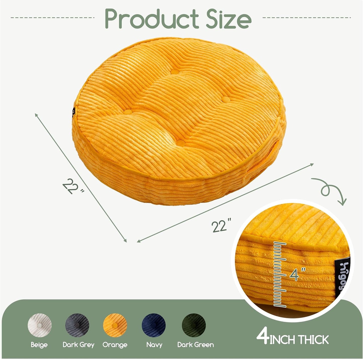HIGOGOGO 6" Extra Thick Floor Pillow Cushion for Adults, Meditation Cushion Pillow, Large Square Floor Sitting, Tufted Corduroy Cover, for Tatami Living Room or Yoga, 22x22 Inch, 2Pack, Dark Grey