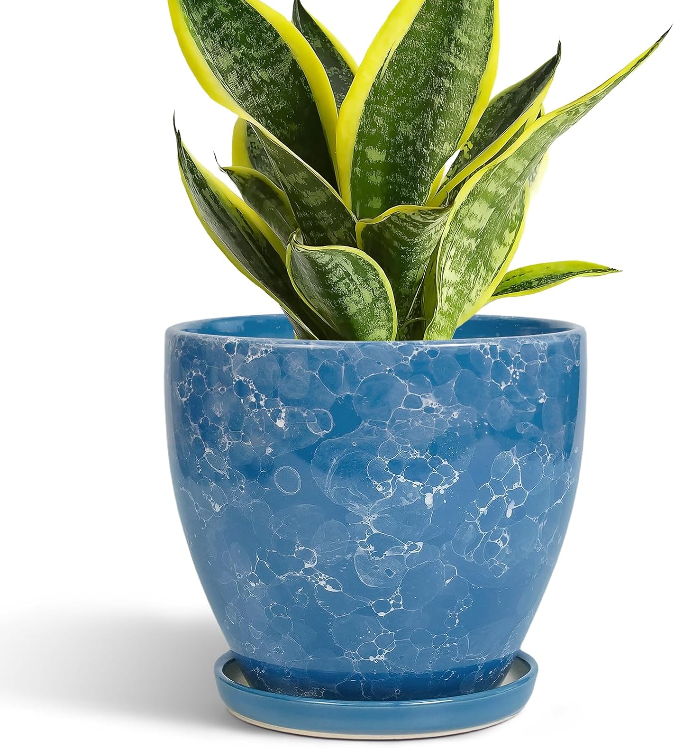 10 Inch Ceramic Planter Pot Round Plant Pot for Indoor Plants Outdoor Large Flower Pot with Drainage Hole and Saucer Blue