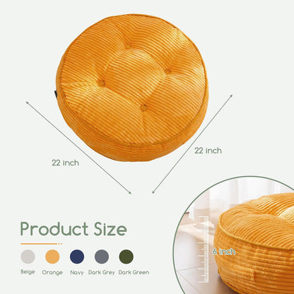 HIGOGOGO 6" Extra Thick Floor Pillow Cushion for Adults, Meditation Cushion Pillow, Large Square Floor Sitting, Tufted Corduroy Cover, for Tatami Living Room or Yoga, 22x22 Inch, 2Pack, Dark Grey
