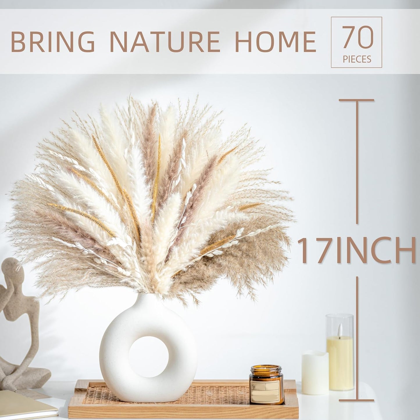 96PCS Natural Dried Pampas Grass Boho Home Decor Bouquet Phragmites Dried Flowers Bouquet for Wedding Floral Arrangements Living Room Decorations (96PCS)