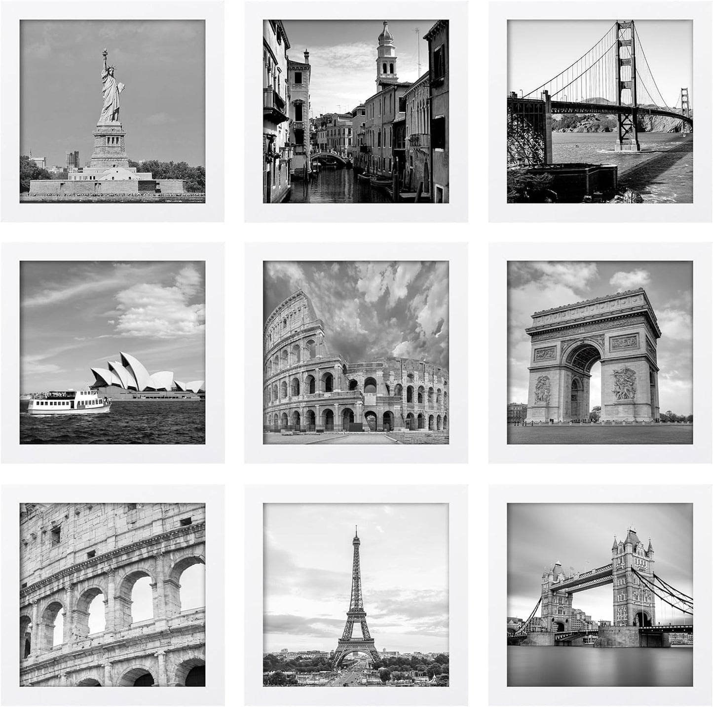 eletecpro 12x12 Picture Frames Set of 9 with Clear Acrylic Cover, Display 8x8 Photos with Mat or 12x12 Without, Classic and Sturdy Square Collage Gallery Wall Decor, Easy Wall Mount, Black