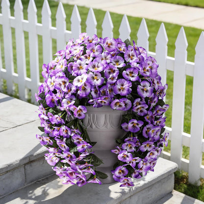 HyeFlora Artificial Flowers for Outdoors, 2pcs Faux Silk Pansies Flowers UV Resistant Fake Hanging Flower Plants for Outside Planters Porch Yard Patio Window Box (Mix Purple)
