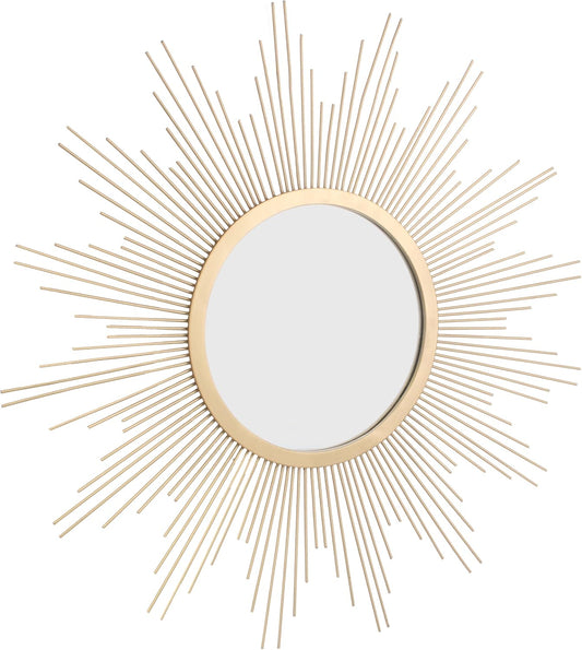 Stonebriar Round 23" Antique Gold Metal Starburst Hanging Wall Mirror with Attached Mounting Bracket, Decorative Decor for the Living Room, Bedroom, Bathroom, Hallway, and Entryway