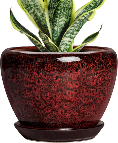 6 Inch Plant Pot - Ceramic Pots for Plants with Drainage Hole and Saucer, Round Succulent Planter Indoor Outdoor, Modern Flower Pot for Snake Plants, Home Decor, Gifts for Plant Lover, Blue