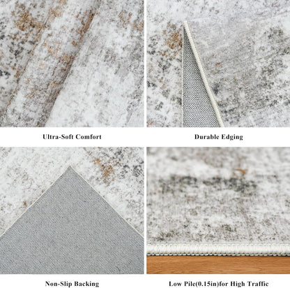 2x3 Washable Non-Slip Area Rug - Soft Low Pile Throw Rug for Kitchen Entryway Bedroom - Modern Indoor Door Mat with Rubber Backing (Beige Grey) - Colors B
