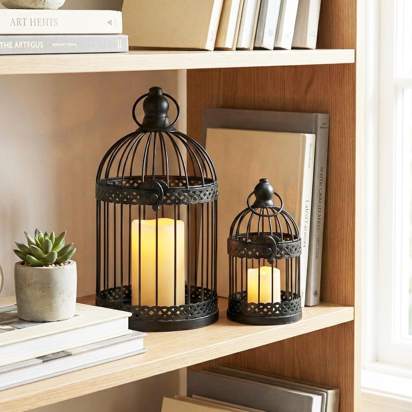 Vela Lanterns Bird Cage Decor Candle Holder Lantern Decorative Wedding Table Centerpiece Decorations, White, Small, Set of 4