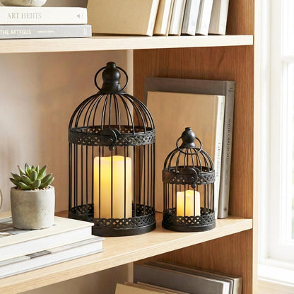 Vela Lanterns Bird Cage Decor Candle Holder Lantern Decorative Wedding Table Centerpiece Decorations, White, Small, Set of 4