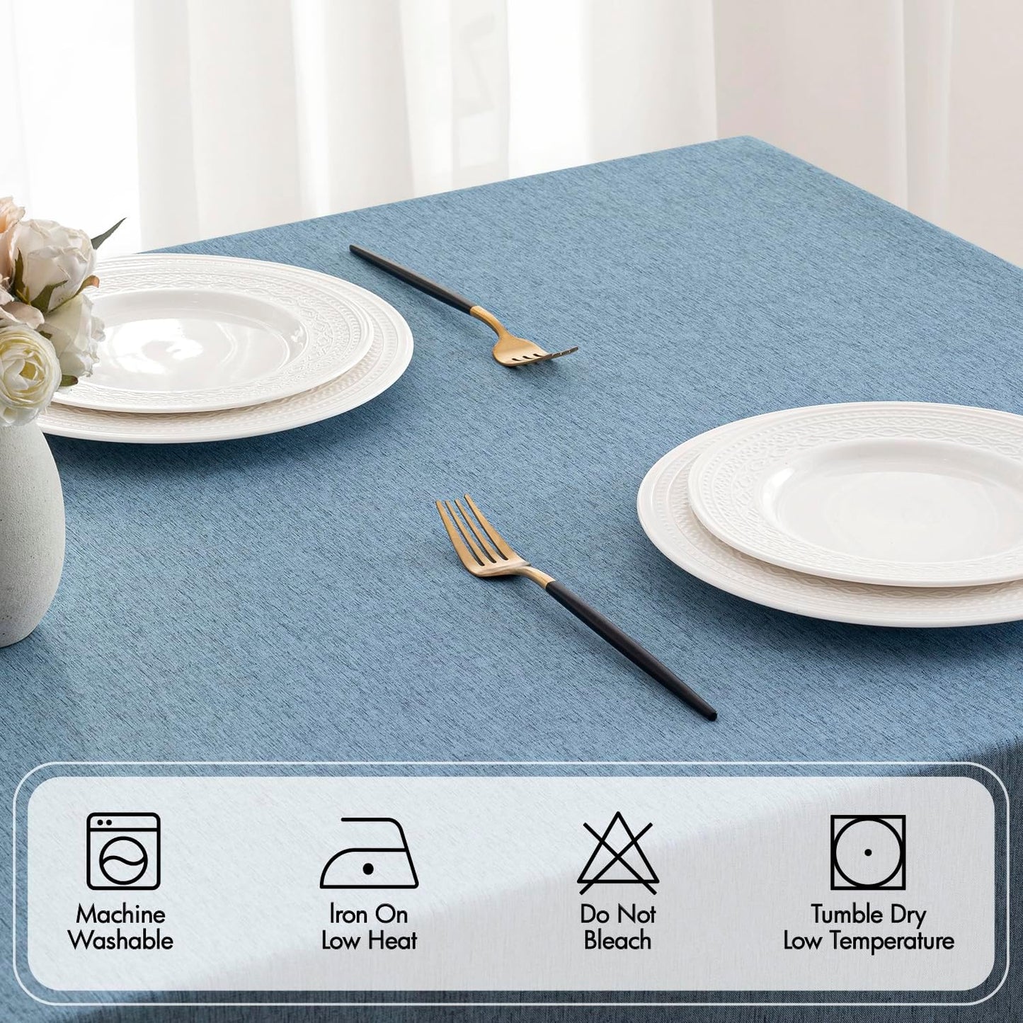 MIULEE Beige Rectangle Linen Polyester Tablecloth with Decorative Cutouts Spring Waterproof Stain Resistant & Shrink-Proof Table Cloth 52x70 inch Farmhouse Style for Dining Wedding and Outdoor