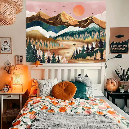 Zussun Black and White Tapestry Starry Night Mountain Tapestries for Bedroom Aesthetic Moon and Stars Tapastry's Wall Hanging Dark Nature Forest Wall Tapestry for Living Room Dorm (48'' × 36'')