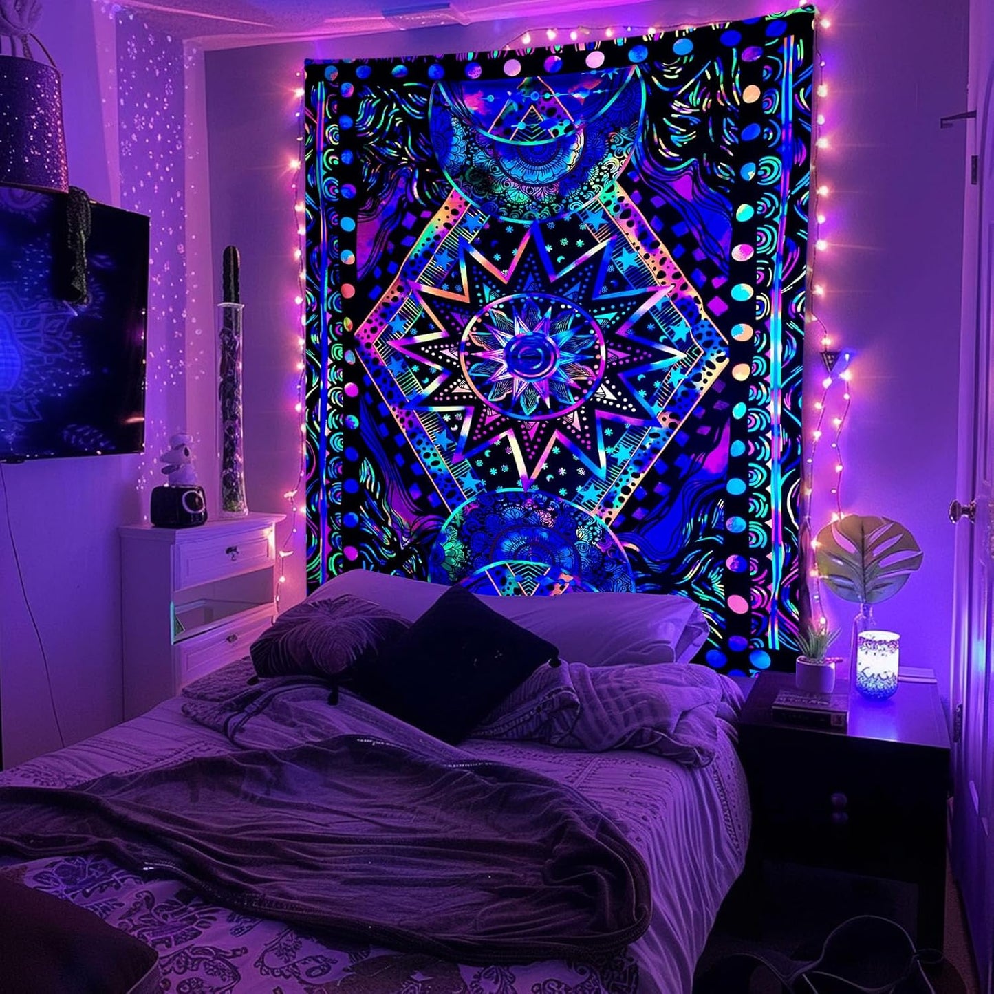 Fowocu Orange Sun and Moon Tapestry Wall Hanging, Indie Hippie Mandala Cool Wall Tapestries, Aesthetic Tapestry for Bedroom Living Room Dorm (Orange, 30'' × 40'')