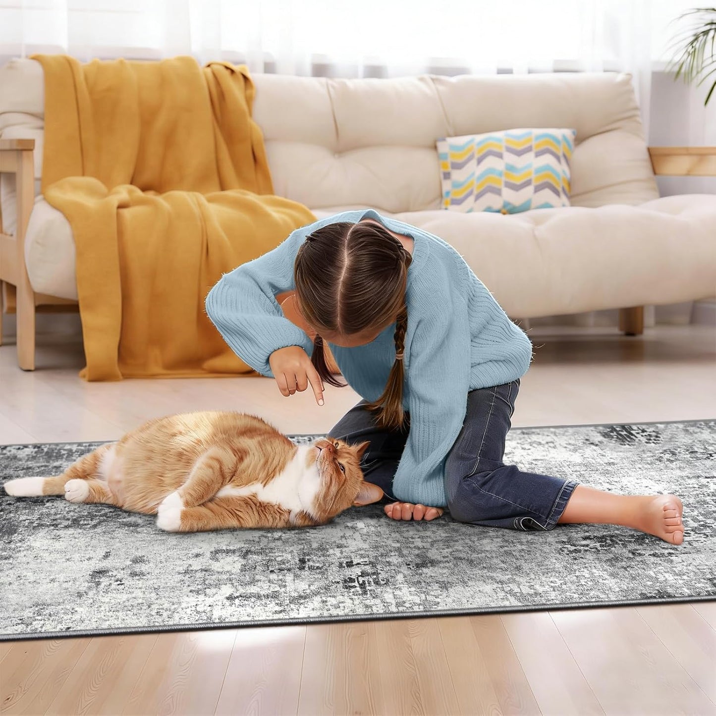 Ompaa 2x6 Rug Runners for Hallways Kitchen Runner Rug Non Slip Washable Grey Long Runner Rugs with Rubber Backing Soft Abstract Carpet Runner for Hallways, Kitchen, Bedroom, Bathroom, Entryway - Colors A