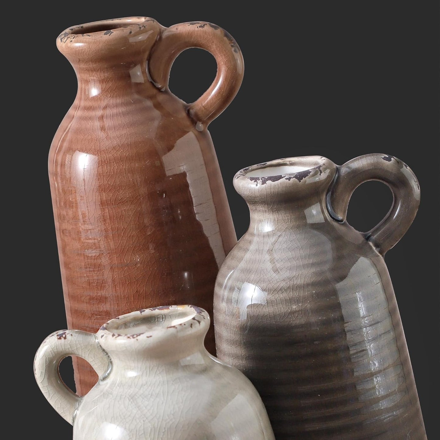 Ceramic Vase Set of 3 | Neutral Vase Home Decor with Handle | Pottery Modern Farmhouse Vases Pampas Grass Flower Vases for Home Decor Table Living Room Centerpieces Mantel Decor - Multicolor