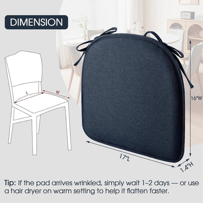 TushGuard Chair Cushions for Dining Chairs Set of 4, Soft Seat Cushions for Kitchen Chairs, Non-Slip Bottom with Ties, Comfortable Everyday Chair Pads, Grey