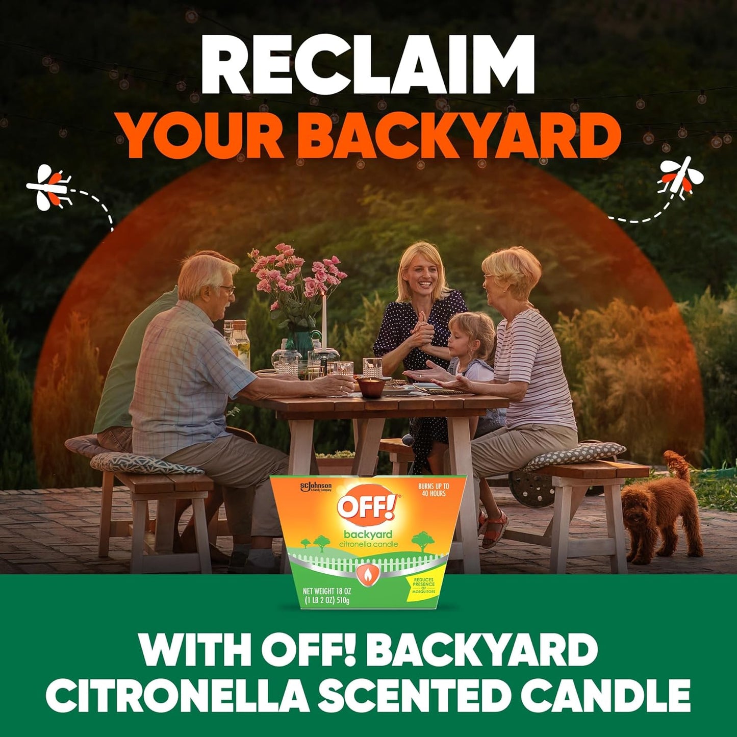 OFF! Backyard Citronella Scented Candle, Ambiance Enhancing Centerpiece, Burns for up to 25 Hours, 8 oz (Pack of 2)
