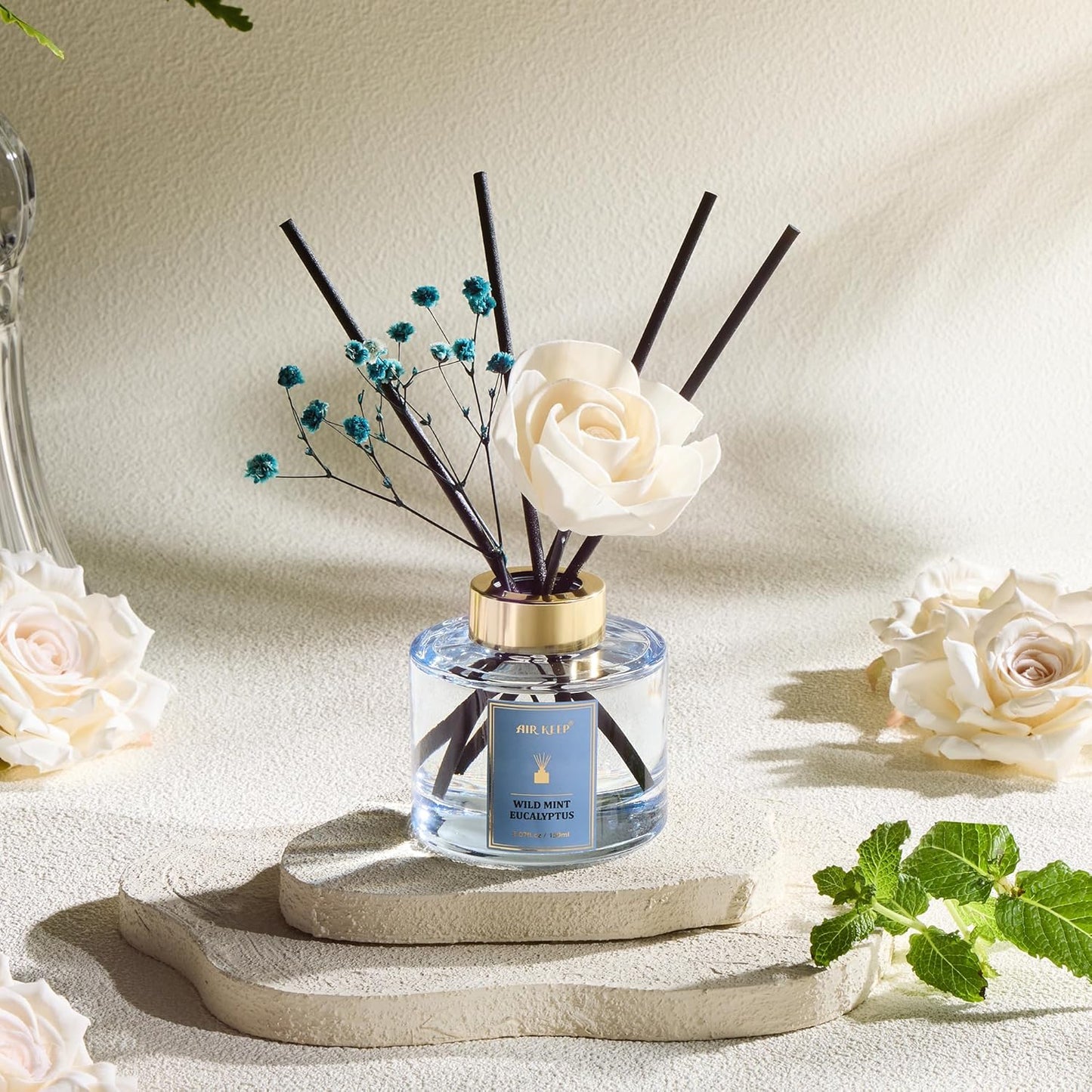 Airkeep Flower Reed Diffusers Set, 5.07 oz Freesia/Passion Fruit/Orange Scented Oil Diffuser with 8 Reed Sticks, Home Fragrance Diffuser Gift Set for Bathroom & Office Decor 150ml