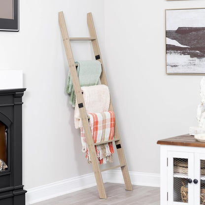 Blanket Ladder for Living Room and Bedroom, 5ft 8 inch, 6-Tier Wall Leaning Laminate Snag Free Construction (White) Rustic Decorative Farmhouse Blanket Storage, Quilt Rack, Ladder Shelf, Easy Assembly