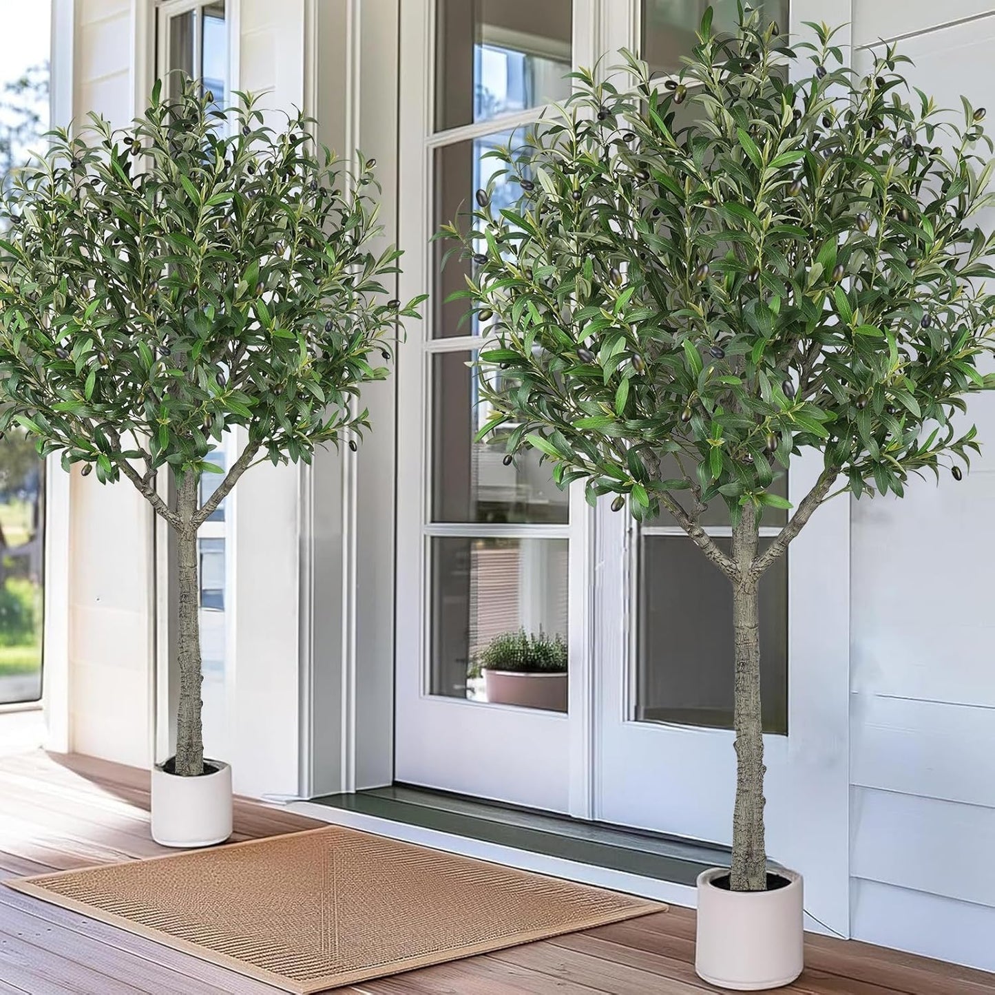 Faux Olive Tree 6ft Tall Faux Trees Fake Plant with 2100 Leaves & 80 Realistic Potted Silk Artificial Olive Tree for Home Porch Garden Living Room Office Decor