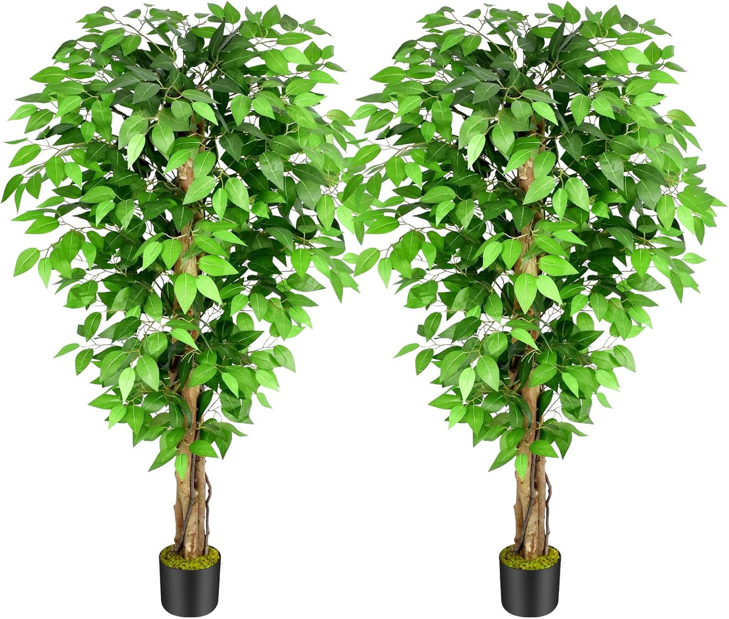 7ft Large Ficus Artificial Trees with Natural Curved Trunks, 84" Tall Lush Faux Tree for Home Decor Indoor, Green Lifelike Fake Ficus Tree Artificial Plants in Pot