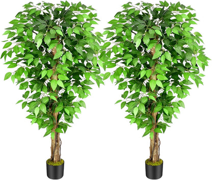 7ft Large Ficus Artificial Trees with Natural Curved Trunks, 84" Tall Lush Faux Tree for Home Decor Indoor, Green Lifelike Fake Ficus Tree Artificial Plants in Pot