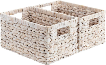 StorageWorks Wicker Basket, Baskets for Organizing, Storage Basket with Built-in Handles, Water Hyacinth Shelves (Medium 2-Pack, Natural Hyacinth)