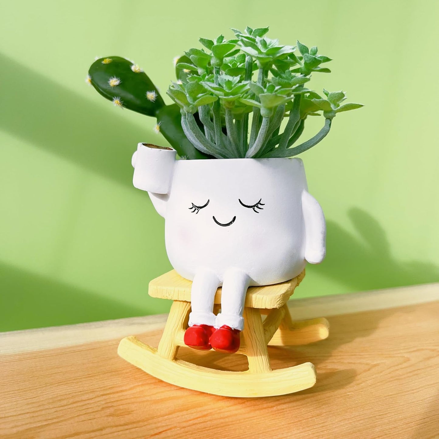 Handmade Face Flower Pots Standing Air Kiss Head Planter Pot for Trailing Plants Cute Succulent Planter Resin Planters Funny Face Planters with Anti-Friction Pads White 1Pack