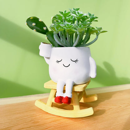 Handmade Face Flower Pots Standing Air Kiss Head Planter Pot for Trailing Plants Cute Succulent Planter Resin Planters Funny Face Planters with Anti-Friction Pads White 1Pack