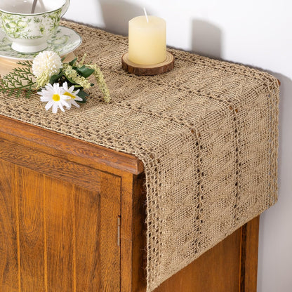 Socomi Boho Table Runner Summer Farmhouse Rustic Dining Kitchen Centerpiece Decor Small Macrame Woven Cotton Linen Coffee Table Runner for Dresser Scarf Home Decor 12x36 inch Beige