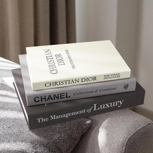 1DOT2 Aesthetic Decorative Books -Set of 3 Minimalist Linen Hardcover Faux/Fake Books for Coffee Table Home Decor Living Room Decoration, Photo Storage or as a Keepsake Box(Black-gray-beige-luxury)