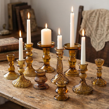 Mumufy 10 Pcs Glass Crystal Taper Candle Holders Clear Glass Candlestick Holder Fit 0.8 Inch Candles Crystal Decorative Candle Stand Centerpiece Table Wedding Dining Party (Classic,Clear)