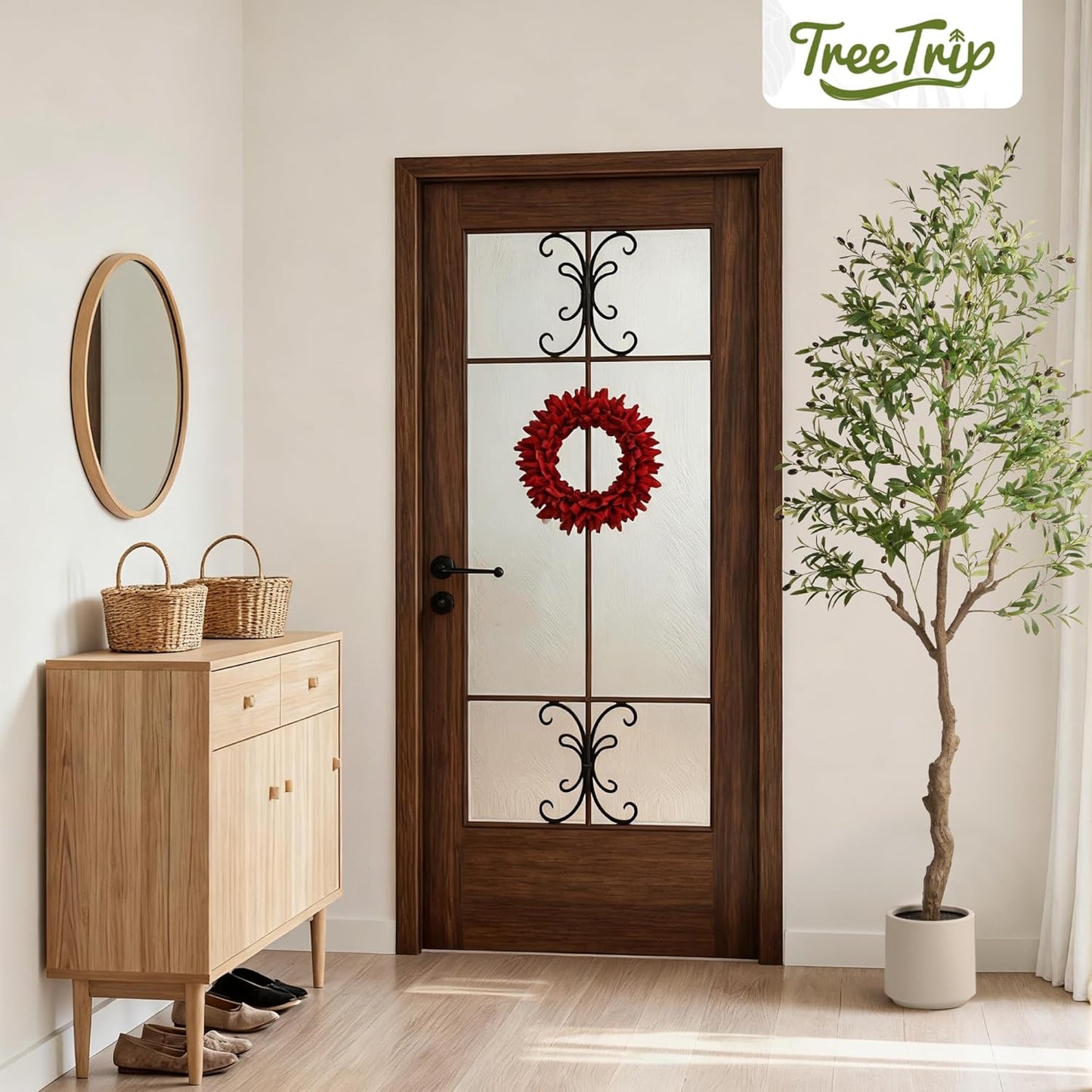 Olive Tree Artificial Indoor, 7 FT Faux Olive Trees with Planter, Fake Tall Plants with Natural Trunk and Lifelike Fruits for Home Office Decor(1, 7FT)