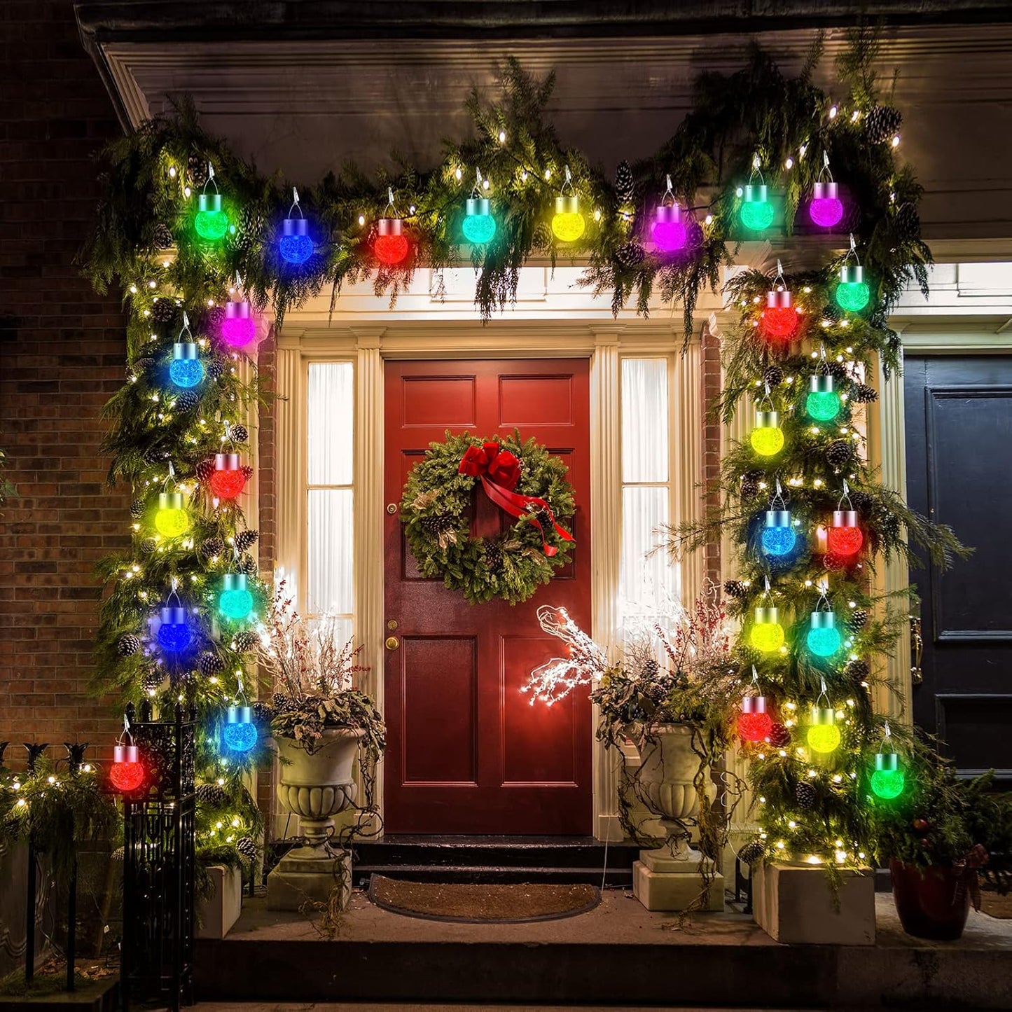 Solar Outdoor Lights Decorative 12 Pack, Hanging Solar Garden Lights Waterproof, Solar Powered Globe Cracked Glass Ball Lantern for Yard Patio Fence Tree Umbrella Holiday Decoration, Warm White