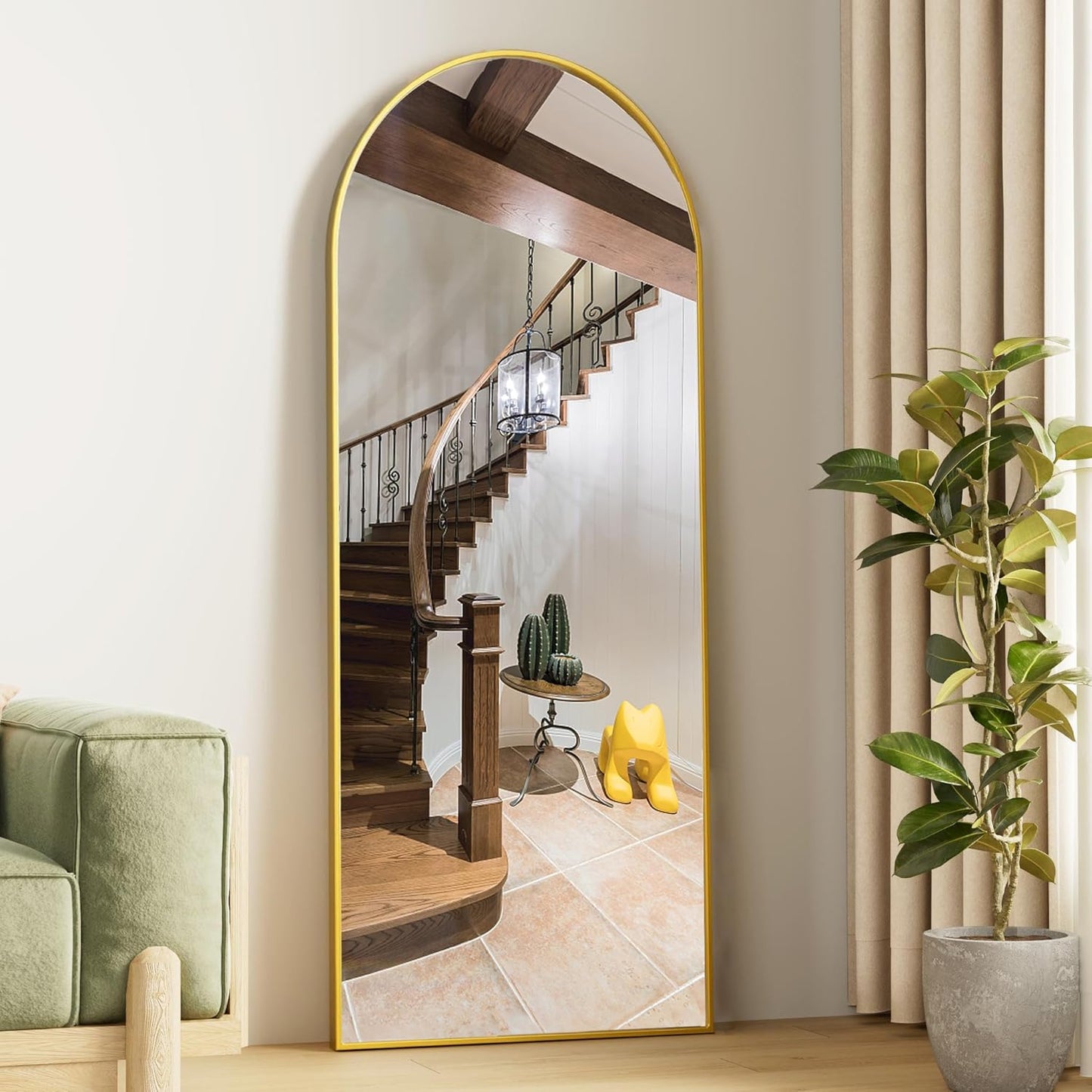 Mirror Full Length, 71"x26" Arched Full Length Mirror, Arch Mirror with Stand, Large Standing Mirrors, Oversized Full Body Mirrors with Aluminum Frame for Bedroom, Living Room (White)