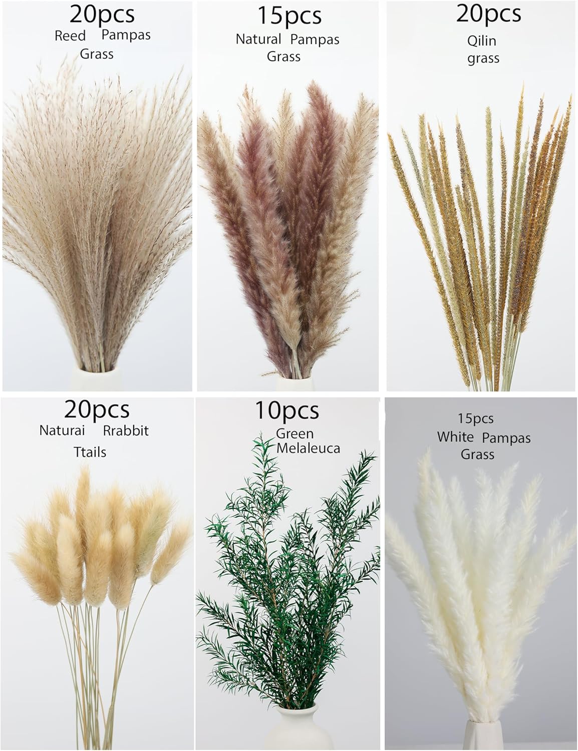 xin's convey 120 PCS Dried Pampas Grass, Dried Flowers, Reed Grass Bouquet for Bohemian Flowers Home Table Wedding Decoration, Rustic Farmhour.(Light Brown)
