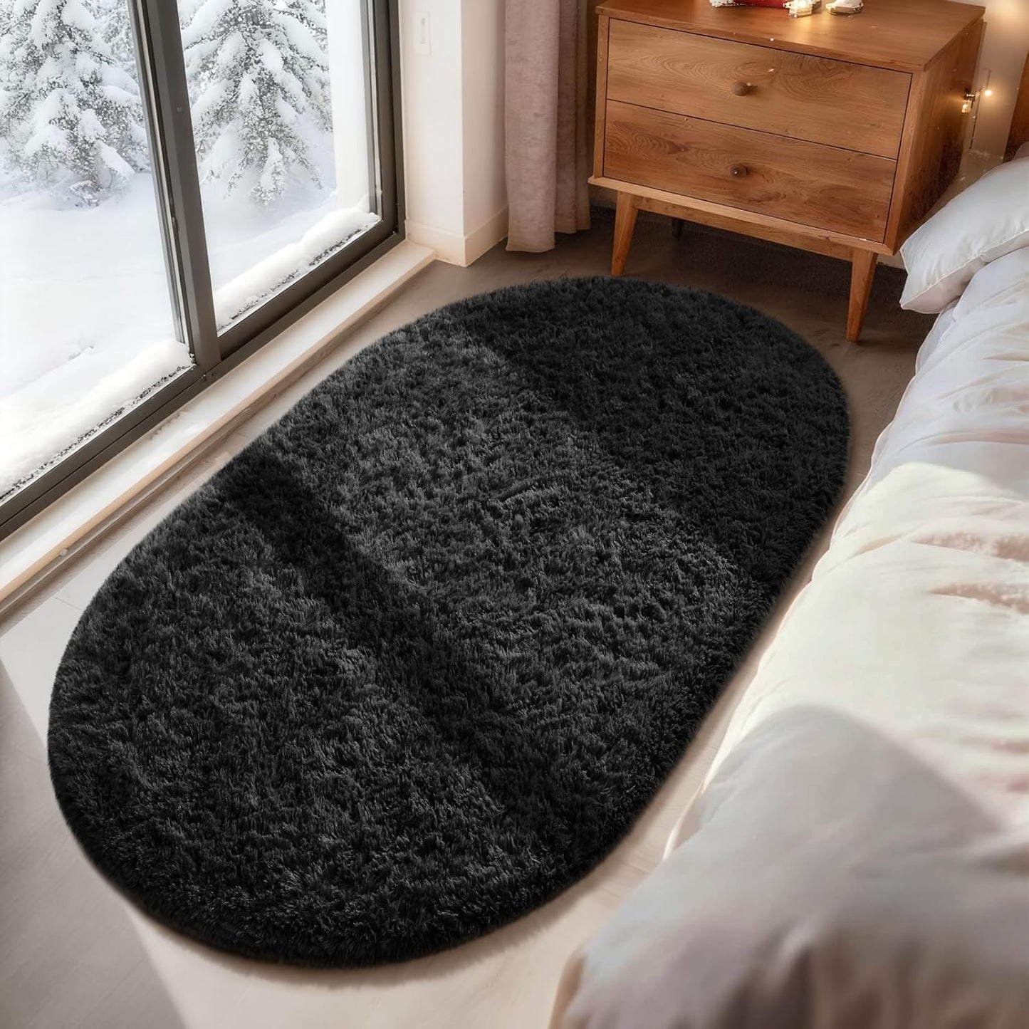 Ophanie Round Rugs 5Ft Ivory Circle Area Rug, Nursery Room Decor, Christmas Aesthetic Bedroom Home Circular Carpet 5 Foot, Fluffy Fuzzy Shag Plush Cream Living Room Rugs for Kids Boys Girls Teen Baby