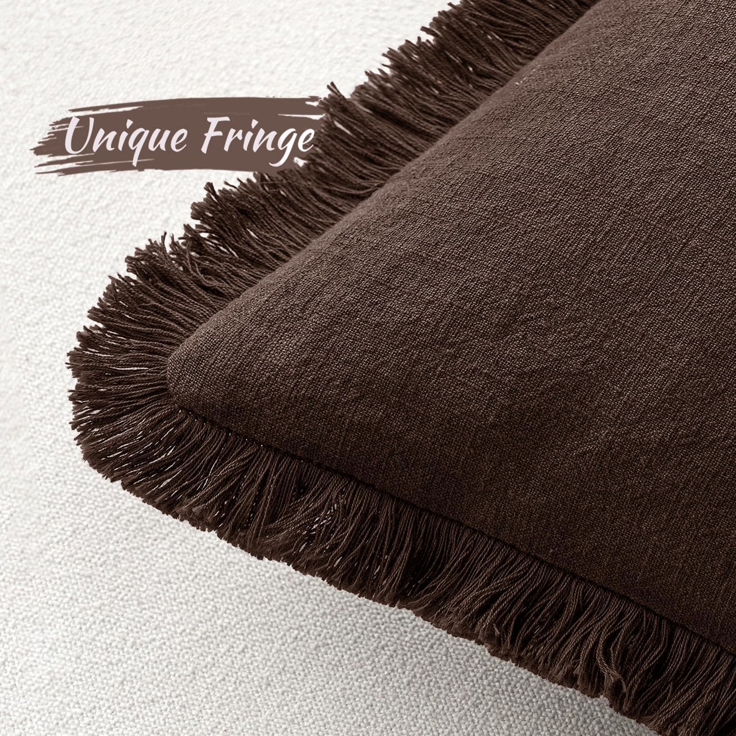 MIULEE Decorative Throw Pillow Covers Neutral Linen Fringe Throw Pillows Set of 2 Natural Beige Boho Farmhouse Cushion Covers with Tassels for Couch Sofa Bed Spring Home Decor 20x20 Inch