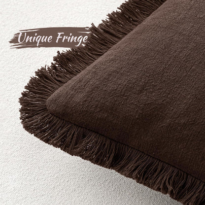 MIULEE Decorative Throw Pillow Covers Neutral Linen Fringe Throw Pillows Set of 2 Natural Beige Boho Farmhouse Cushion Covers with Tassels for Couch Sofa Bed Spring Home Decor 20x20 Inch