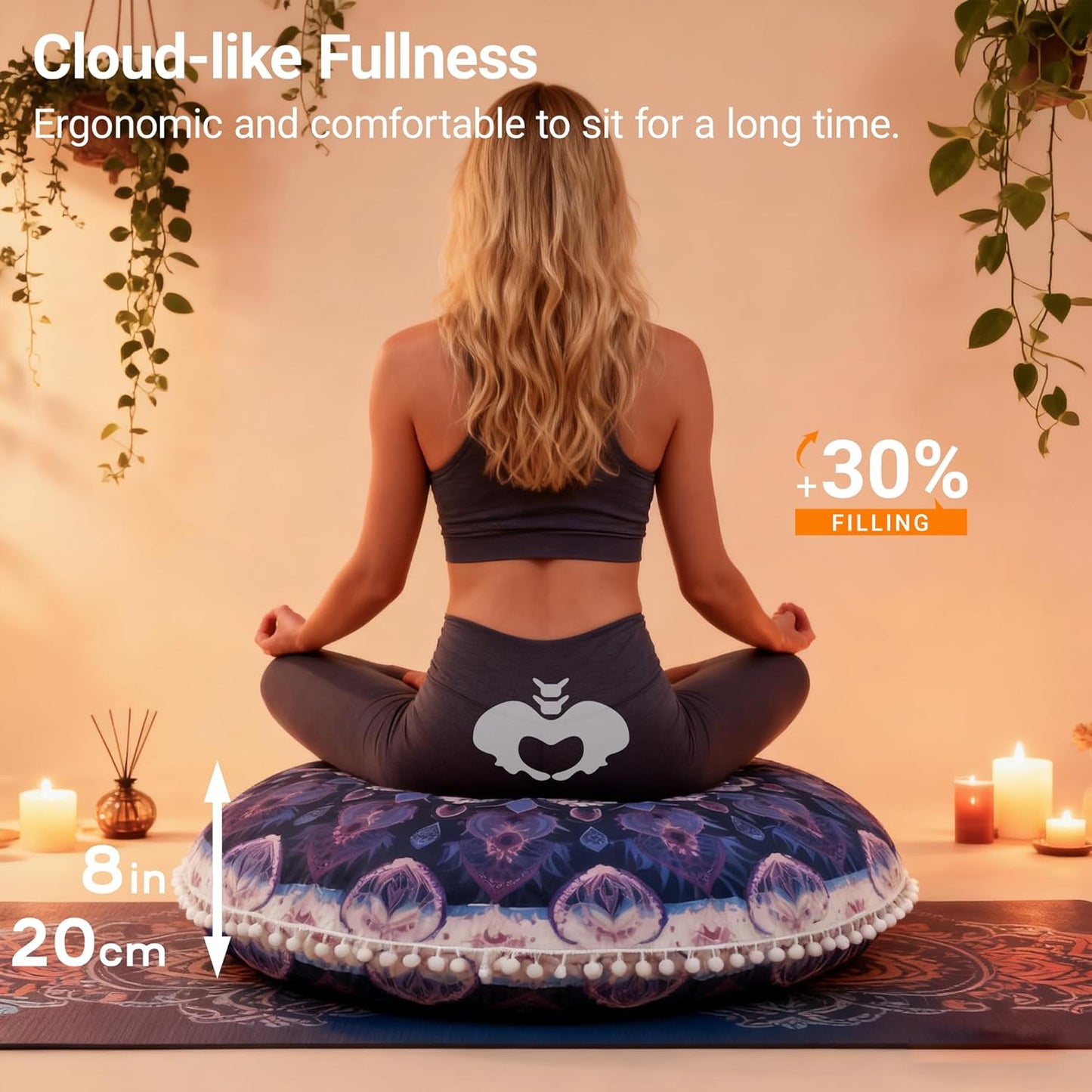 Meditation Cushion Set of 2, 32 Inch Extra Thick Memory Foam Round Floor Pillow with Removable Washable Cover, Bohemian Mandala Yoga Cushion for Adults - Ideal Holiday Decor, Brown
