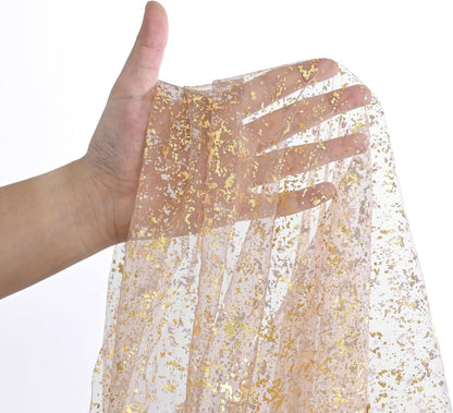 Artoid Mode Beige Gold Gauze Table Runner 120 Inch 10FT, Glitter Metallic Foil Sheer Dining Wedding Anniversary Holiday Birthday Table Decor for Home Party