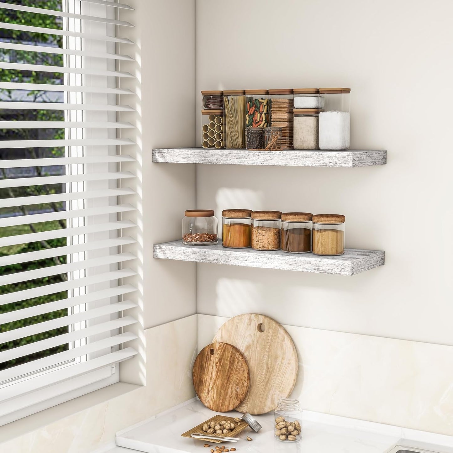 RICHFOCUS 72Inch Floating Shelves for Wall 2 Pack Shelves for Bedroom|Kitchen|Bathroom Wall Mounted Rustic Wood Floating Shelf with Invisible Brackets for Books|Storage|Decor, Rustic Brown