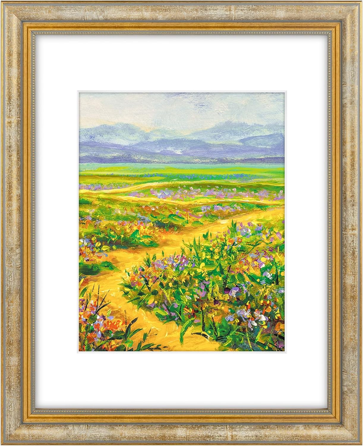 Golden State Art,11x14 Ornate Picture Frame for 8x10 Photo with Mat or 11 x 14 Prints without Mat,Real Glass Wall Display(Color:Green Gold)