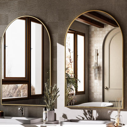 HARRITPURE Arched Wall Mirror 24"x36" – Black Metal Frame Vanity Mirrors for Bedroom, Entryway, Living Room Decor