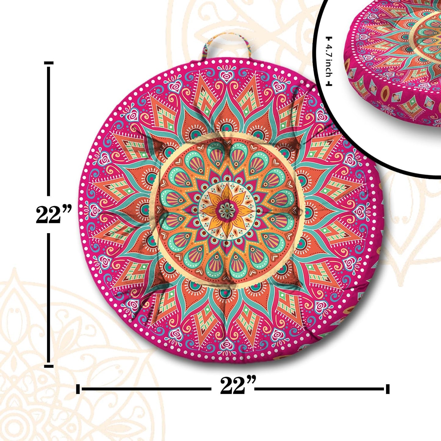 Mandala Meditation Cushion, Boho Meditation Mat, Meditation Pillows for Sitting on Floor, Cushions for Sitting in Home and Outdoor, Square Floor Pillow Cushion Seating for Yoga Accessories 22'' X 22''