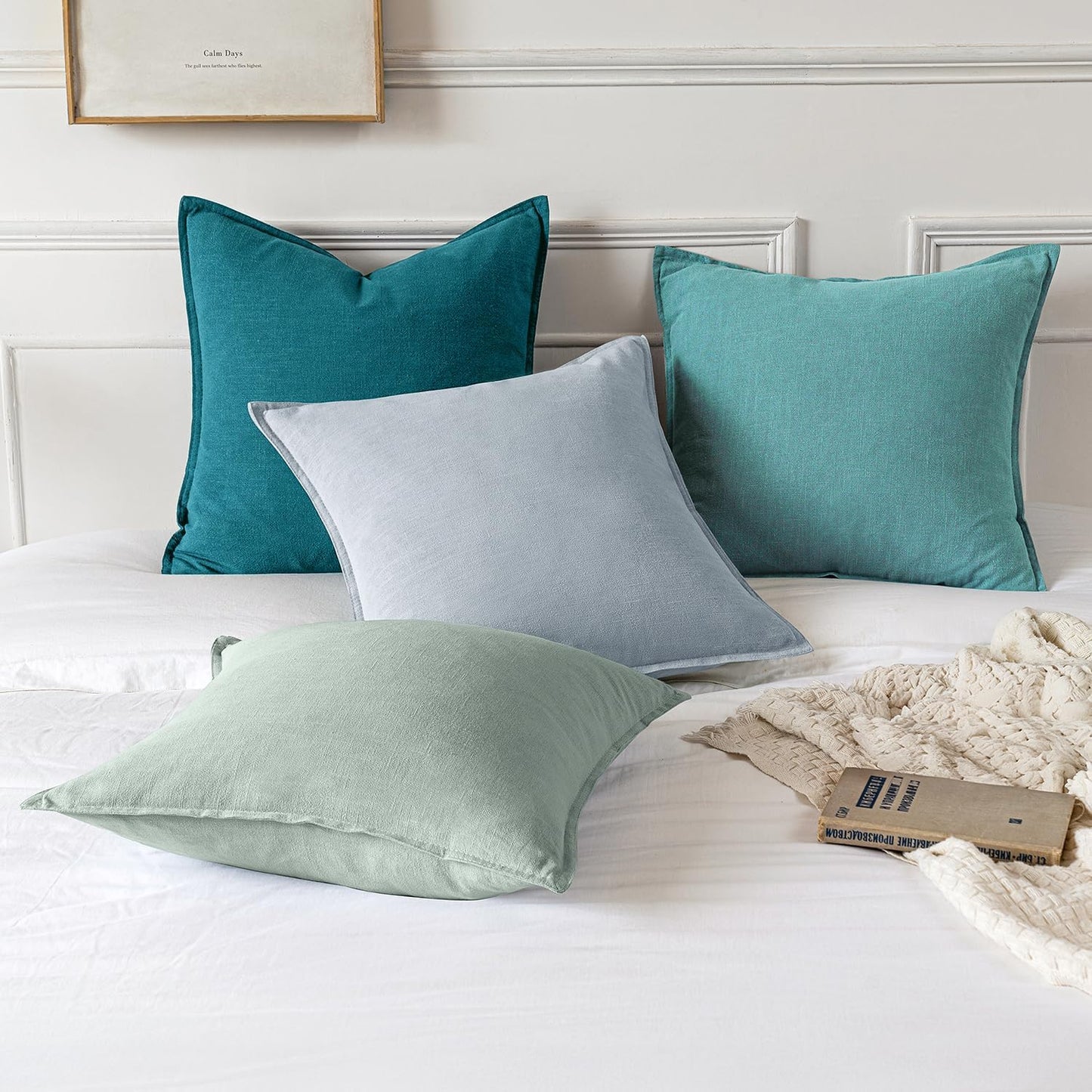 MIULEE Decorative Linen Euro Sham Pillow Covers 26x26 Cream White Boho Farmhouse Neutral Couch Throw Pillows for Bed Pack of 2 Accent Modern Pillowcase Sofa Livingroom Home Decor