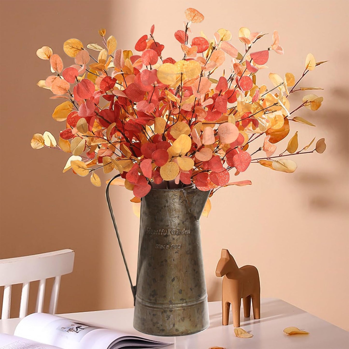 HNVNER 6 Bunches Artificial Eucalyptus Stems 24" Faux Eucalyptus Leaves Branches Silk Fake Green Foliage Artificial Plants Greenery for Flower Arrangement Home Wedding Party Decoration