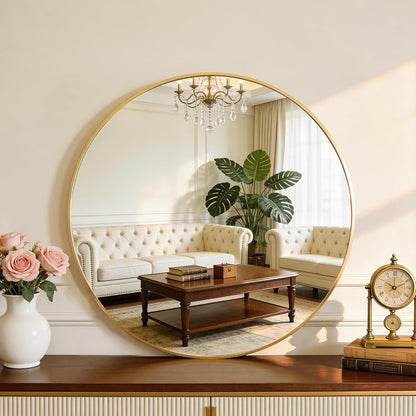 NEWBULIG 20IN Round Bathroom Wall Mirror, Modern Vanity Mirrors for Over Sink, HD Glass Decorative for Entryway, Bedroom & Living Room, Gold
