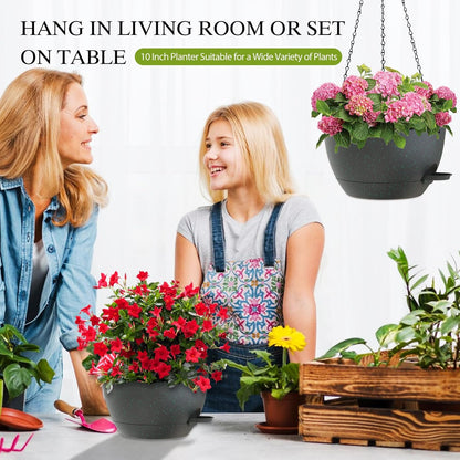 12 Inch Hanging Baskets 2 PC with Chains, Self-Watering Hanging Planters for Indoor Outdoor Plants, Plastic Hanging Flower Pots,Black