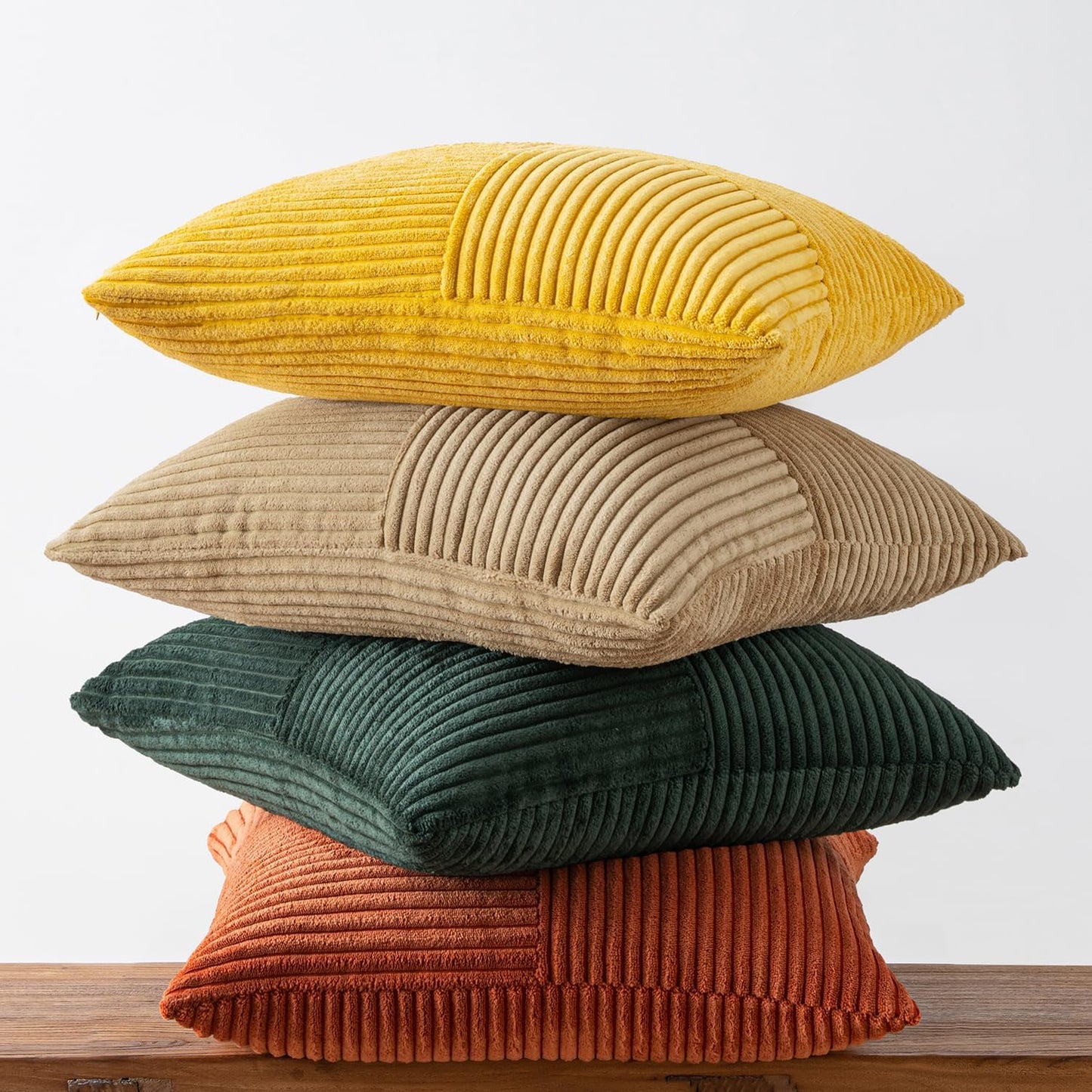 MIULEE Teal Orange Decorative Throw Pillow Covers 18x18 Inch Set of 4 Boho Corduroy Striped Cushion Cases Modern Farmhouse Patchwork Pillow Cases for Couch Sofa Bedroom Home Decor