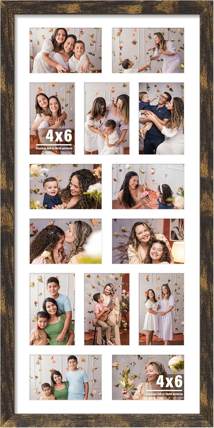 DUENPY 14x26 Collage Picture Frame 4x6 Collage Picture Frame Displays Twelve 4x6 inch Photos Available Horizontal Wall Mounting Display and Vertical Black - Colors A